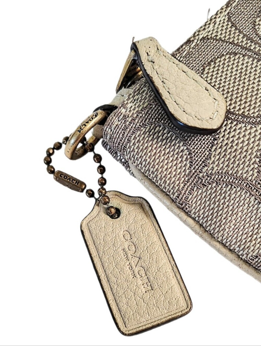 🆕 Coach Khaki Chalk Outline Signature Stripe Wristlet Clutch Pouch Bag - Picture 4 of 8